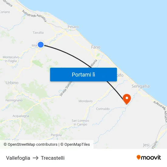 Vallefoglia to Trecastelli map