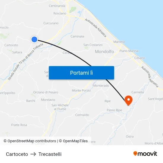 Cartoceto to Trecastelli map