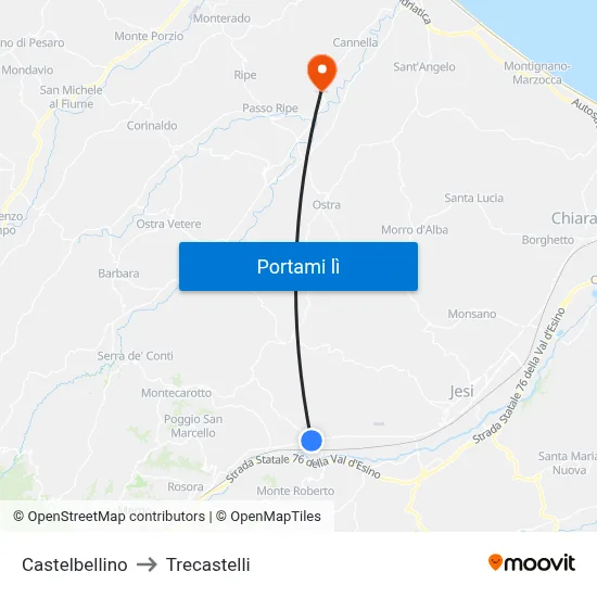 Castelbellino to Trecastelli map