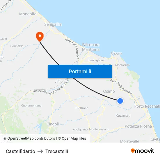 Castelfidardo to Trecastelli map