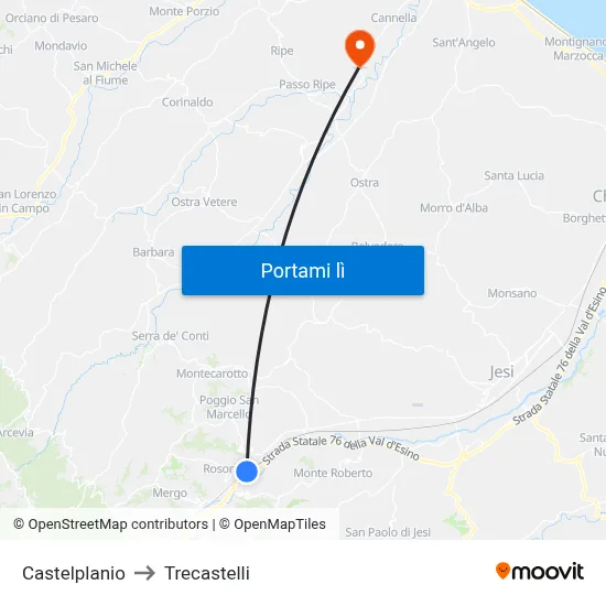 Castelplanio to Trecastelli map