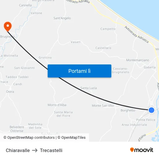 Chiaravalle to Trecastelli map