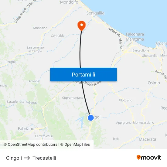 Cingoli to Trecastelli map