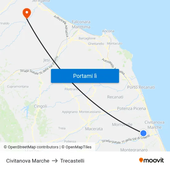 Civitanova Marche to Trecastelli map