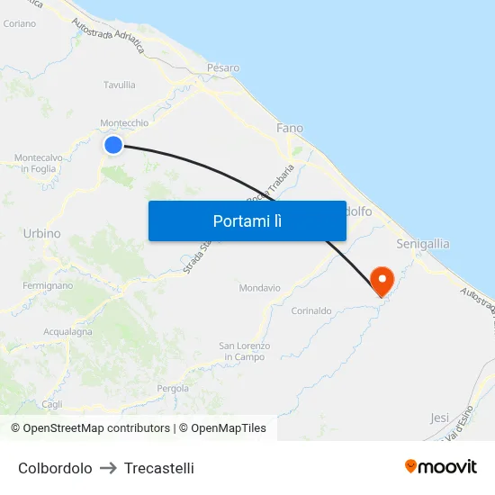 Colbordolo to Trecastelli map