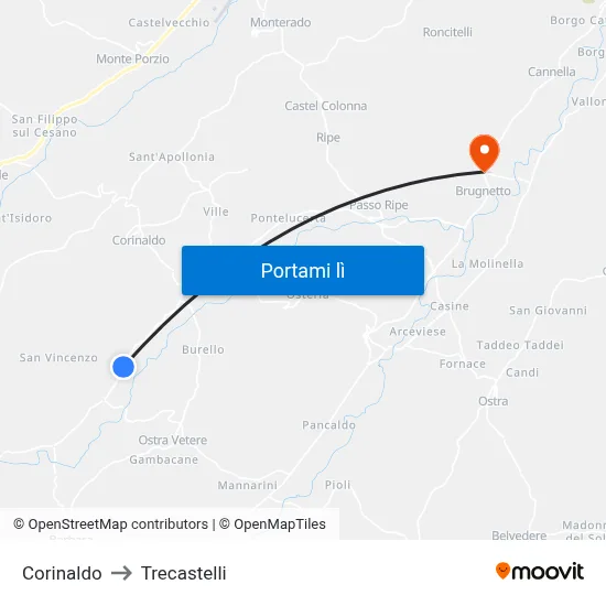 Corinaldo to Trecastelli map