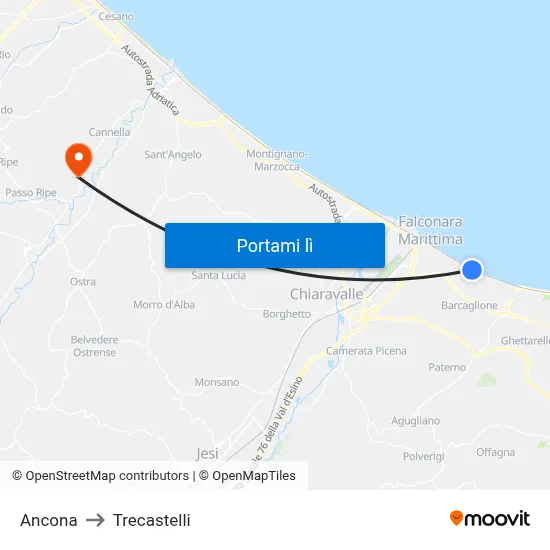 Ancona to Trecastelli map