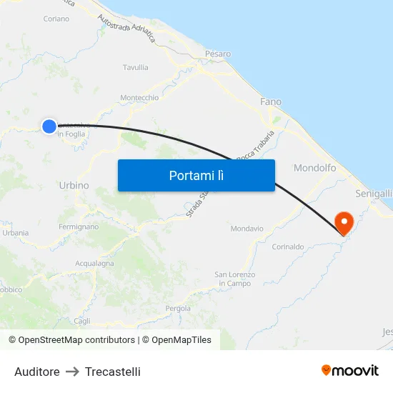 Auditore to Trecastelli map