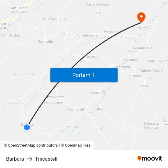 Barbara to Trecastelli map