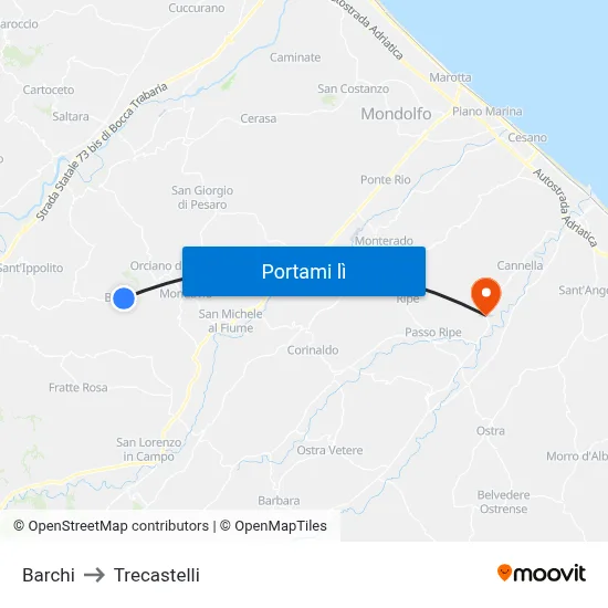 Barchi to Trecastelli map