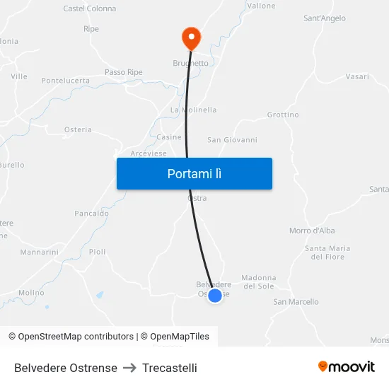 Belvedere Ostrense to Trecastelli map