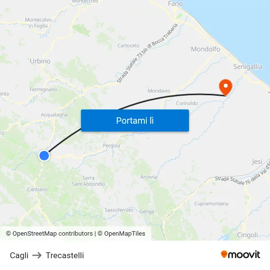 Cagli to Trecastelli map