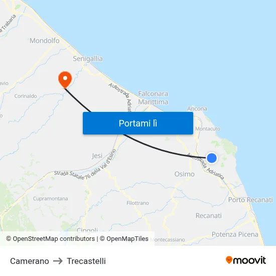 Camerano to Trecastelli map