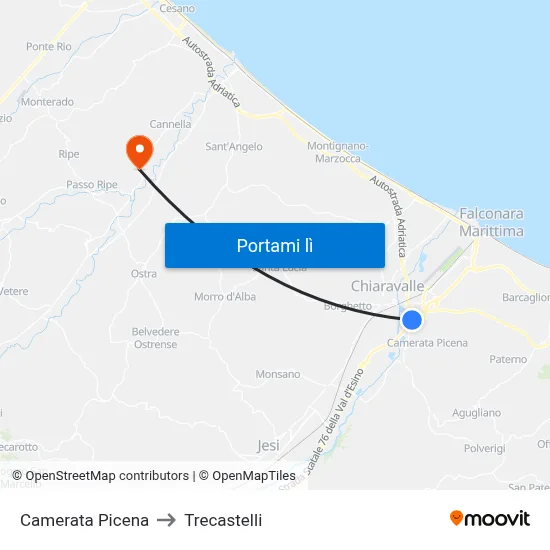 Camerata Picena to Trecastelli map