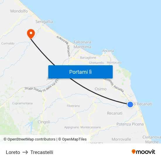 Loreto to Trecastelli map