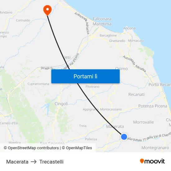 Macerata to Trecastelli map
