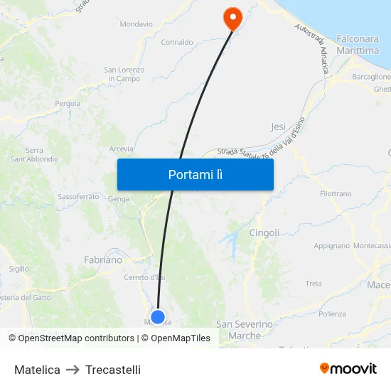 Matelica to Trecastelli map