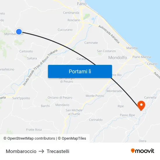 Mombaroccio to Trecastelli map