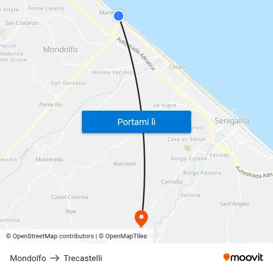 Mondolfo to Trecastelli map