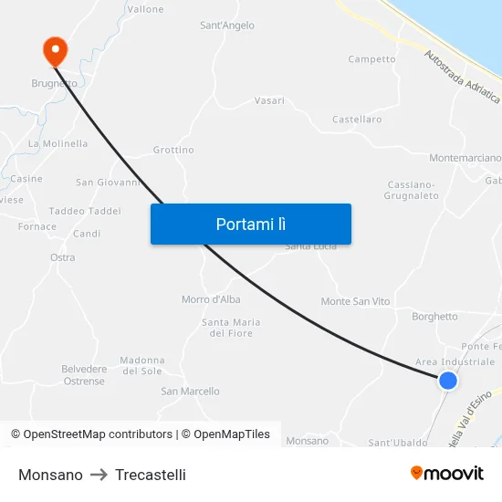 Monsano to Trecastelli map
