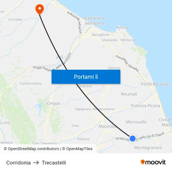 Corridonia to Trecastelli map