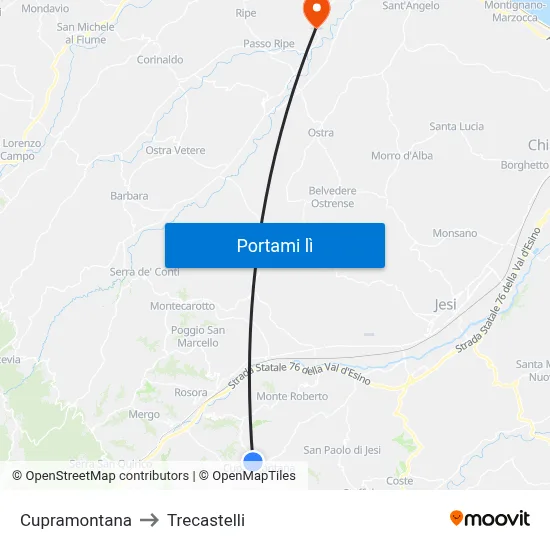 Cupramontana to Trecastelli map