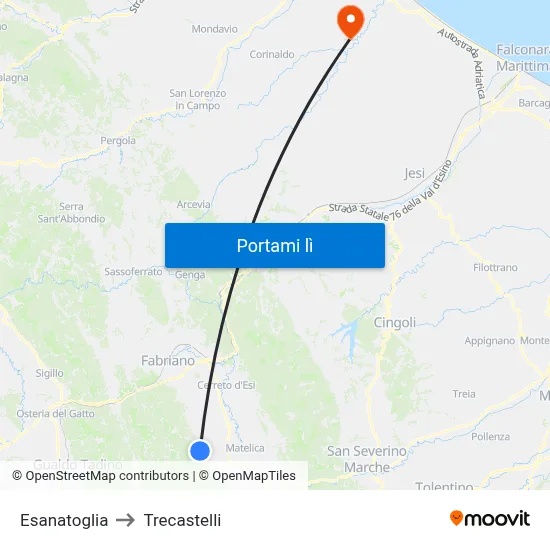 Esanatoglia to Trecastelli map
