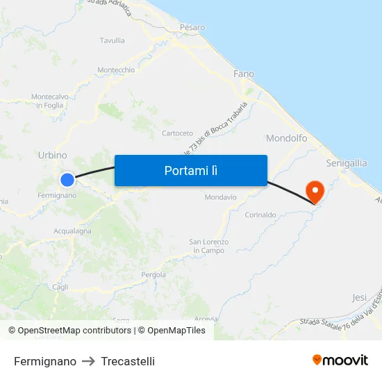 Fermignano to Trecastelli map