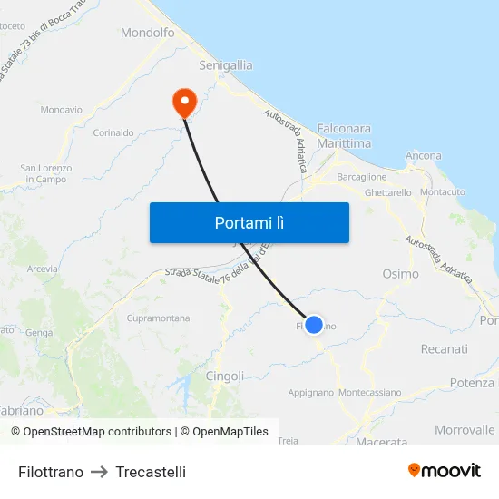 Filottrano to Trecastelli map