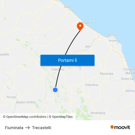 Fiuminata to Trecastelli map