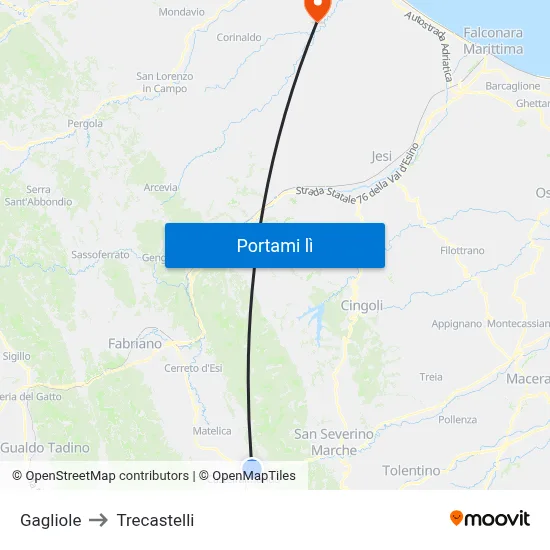 Gagliole to Trecastelli map