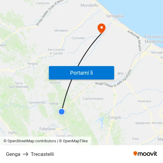 Genga to Trecastelli map