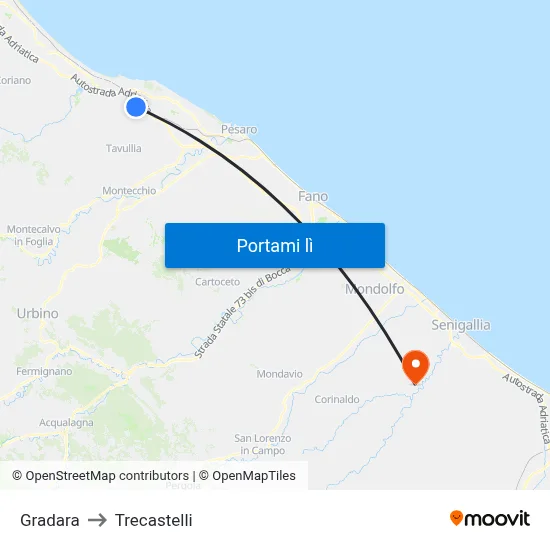 Gradara to Trecastelli map