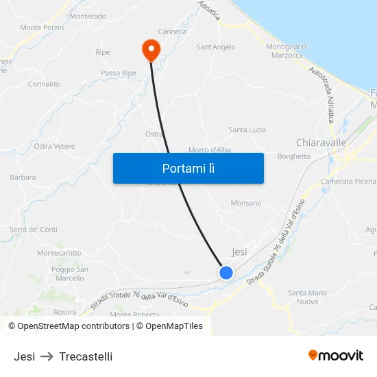Jesi to Trecastelli map