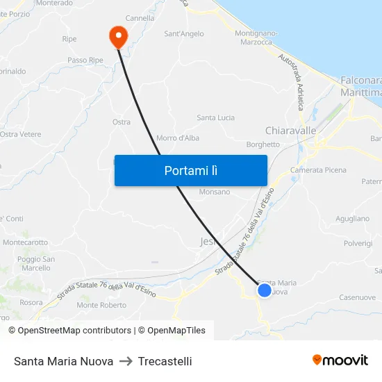 Santa Maria Nuova to Trecastelli map