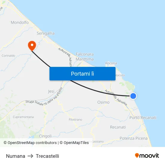 Numana to Trecastelli map