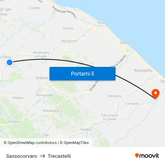 Sassocorvaro to Trecastelli map