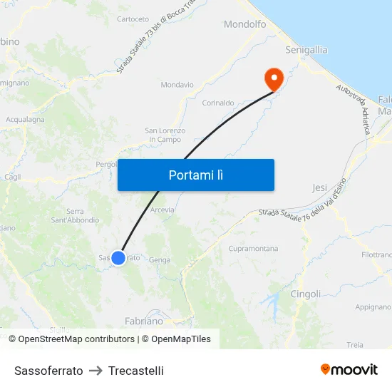 Sassoferrato to Trecastelli map