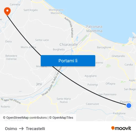 Osimo to Trecastelli map