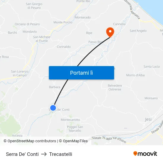 Serra De' Conti to Trecastelli map