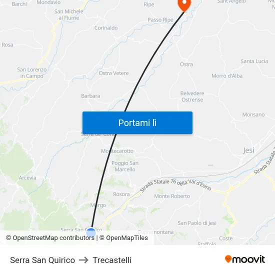 Serra San Quirico to Trecastelli map