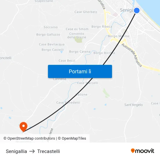 Senigallia to Trecastelli map