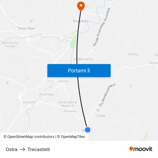 Ostra to Trecastelli map
