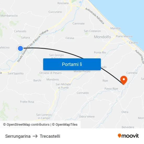 Serrungarina to Trecastelli map
