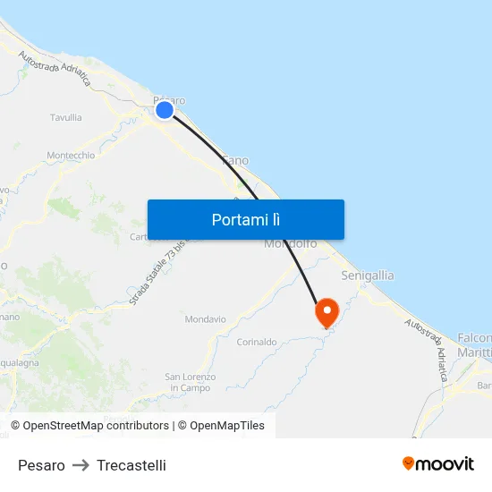 Pesaro to Trecastelli map
