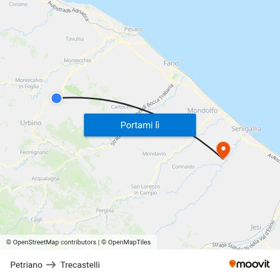 Petriano to Trecastelli map