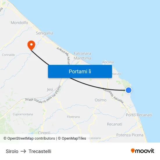 Sirolo to Trecastelli map