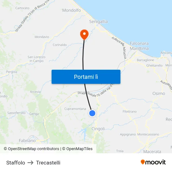 Staffolo to Trecastelli map