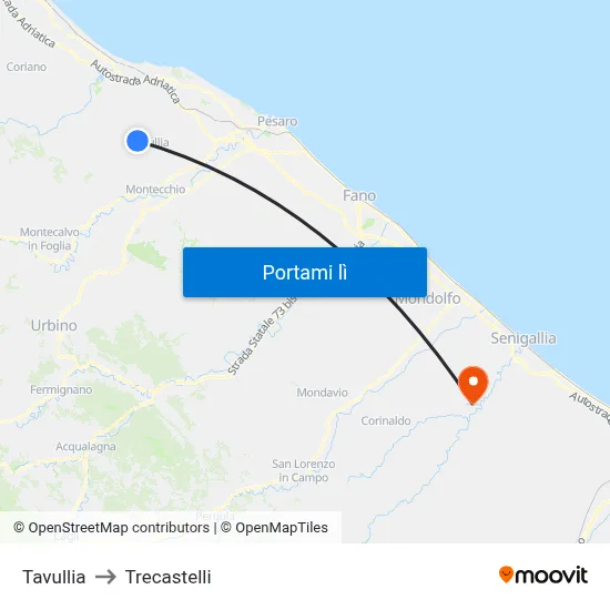 Tavullia to Trecastelli map