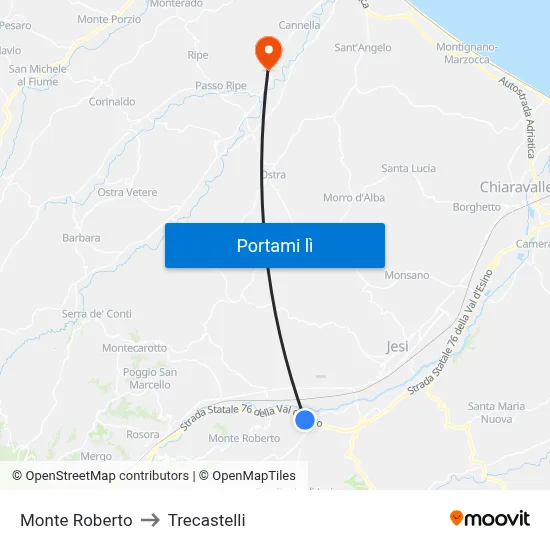 Monte Roberto to Trecastelli map